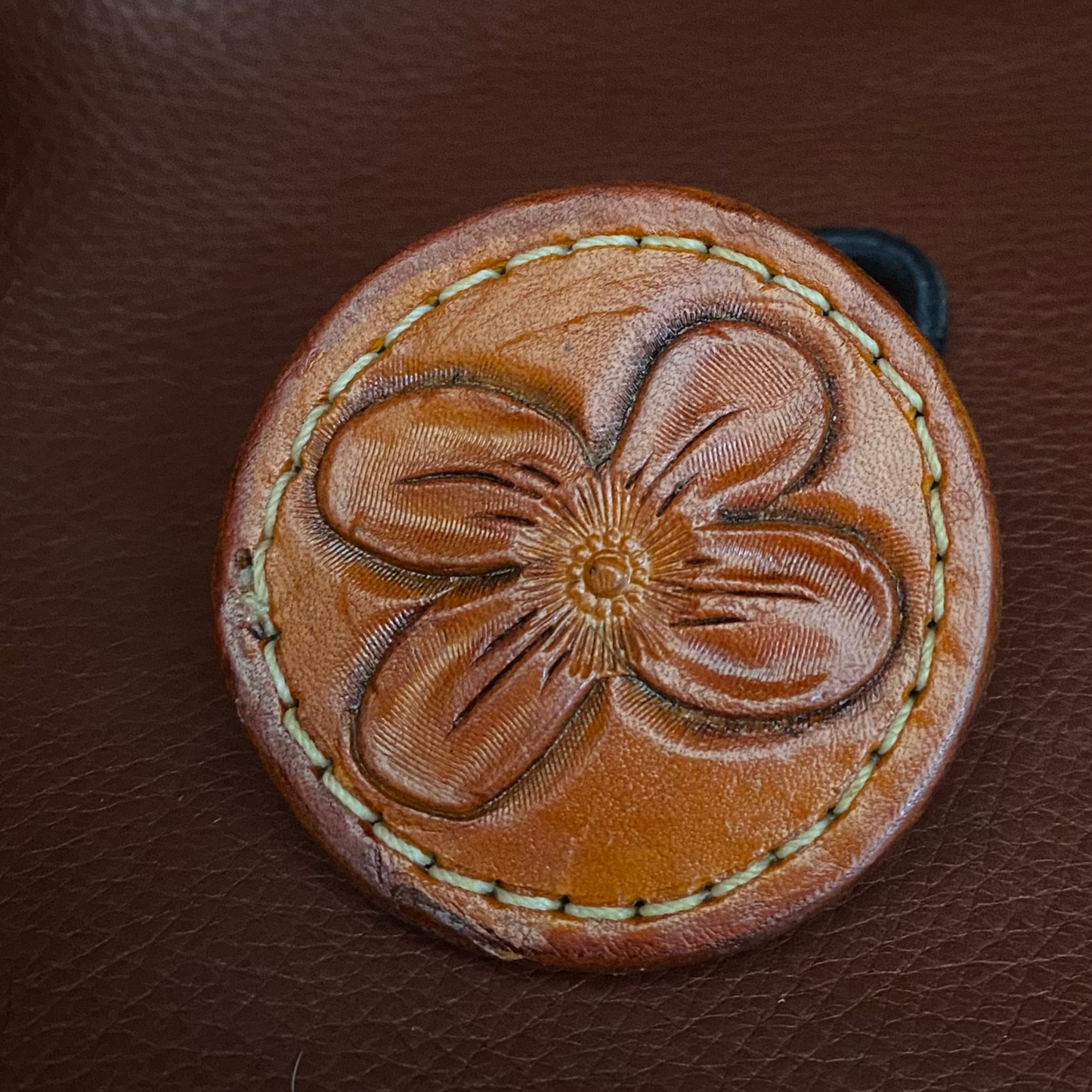 Hand-Tooled Leather Hair Tie – Floral