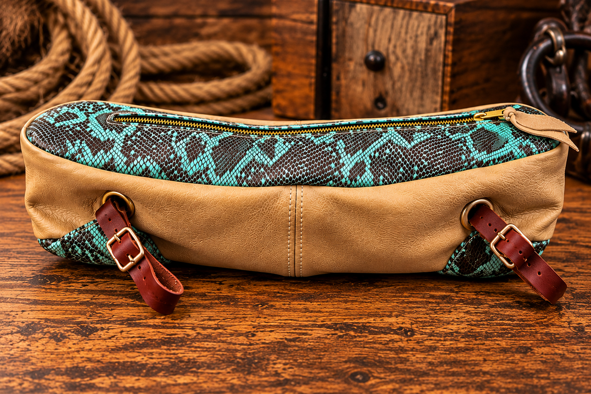 Handmade Western Cantle Bag – Turquoise Snakeskin & Tan Leather