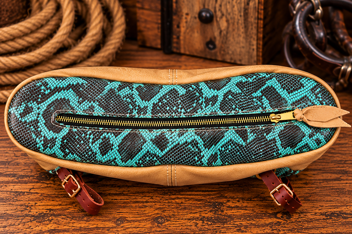 Handmade Western Cantle Bag – Turquoise Snakeskin & Tan Leather