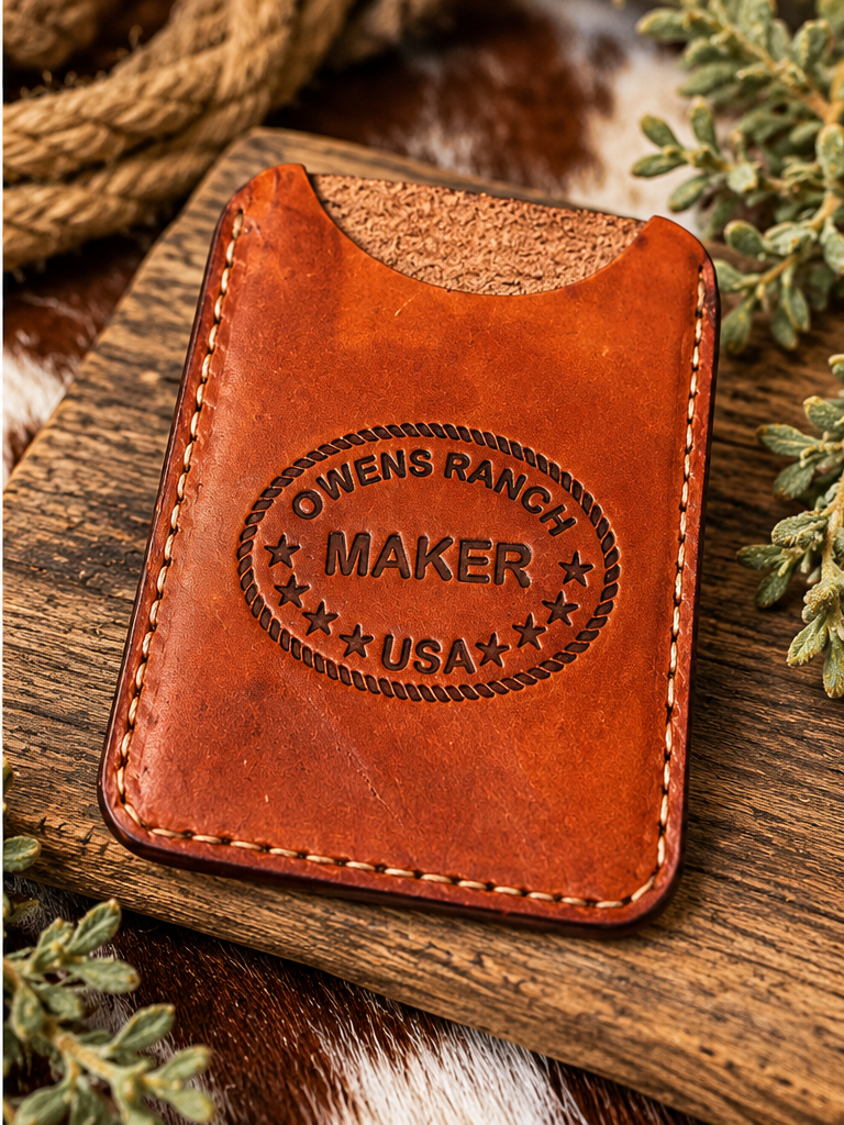 Hand-Tooled Floral Leather Credit Card Holder