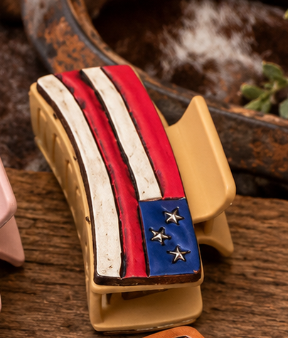 Handcrafted Western Leather Hair Clips- Patriotic Red, White and Blue
