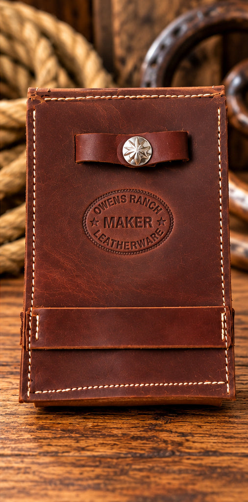 Handmade Large Leather Cell Phone Saddle Pouch – Basket Stamp
