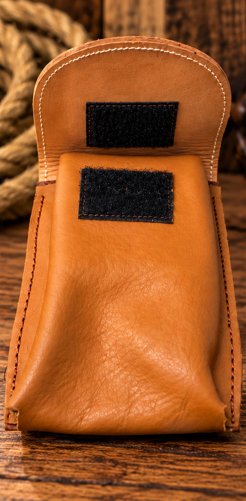 Handmade Large Leather Cell Phone Saddle Pouch – Basket Stamp